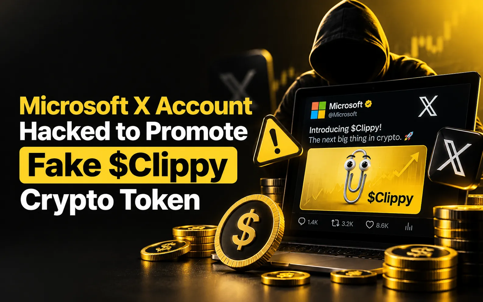 Microsoft X account hacked to promote a fake $Clippy crypto token scam.